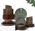 32 Piece Double Bowl Dinnerware Sets with Pasta Bowls, Highly Chip and Crack Resistant Plates and Bowls Sets, Natural Earthyware Ceramic Dishware Sets, Service for 8 Sage Green