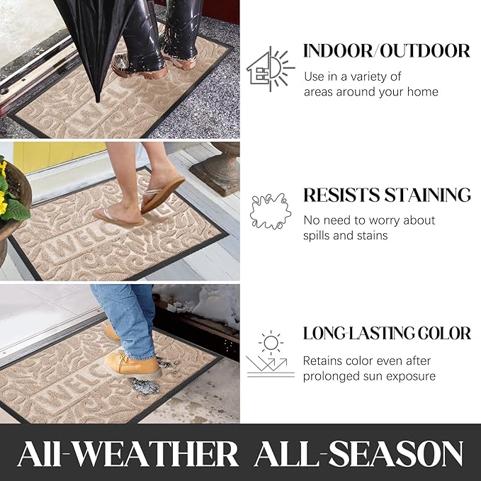 Yimobra Large Welcome Mat 47x32, Waterproof Non-Slip Outdoor Mats for Front Door Outside Entrance, Low-Profile Entryway Mat Indoor for Garage Patio, Beige