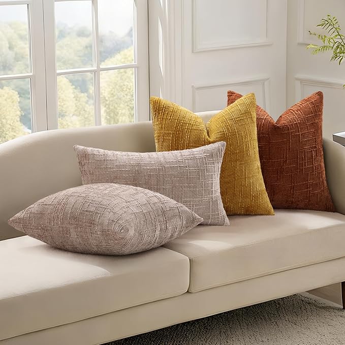 decorUhome Light Brown Chenille Throw Pillow Covers 26x26 Set of 2 Thick Textured Slubby Couch Pillow Covers Farmhouse Accent Modern Neutral Decorative Pillow Cases for Bed Sofa Living Room