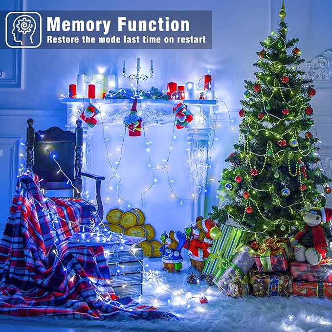 100FT 300 LED Christmas Lights Outdoor, Plug in Christmas String Lights Indoor, Waterproof & 8 Modes & Timer Function, Connectable Fairy Twinkle Light for Bedroom Patio Wedding Decor, Blue White