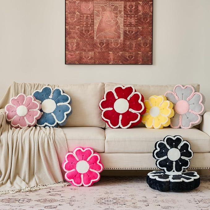 Flower Shaped Decorative Throw Pillow Cushion for Bed Couch, Cute Flower Plush Throw Pillows Home Decor Floor Pillow Seating Cushions (Grey, 13.7 Inches)