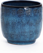 LuxenHome 12" Dia Large Ceramic Pots for Plants, Ocean Blue Glazed Planters for Outdoor Plants, Round Indoor Flower Pots with Drainage Hole and Rubber Plug for Home Garden Patio