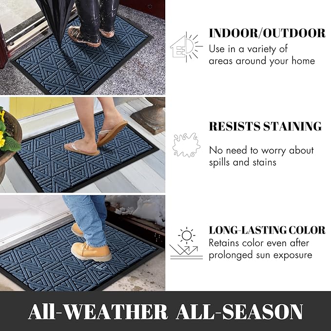 Yimobra Outdoor Mats for Front Door, Stops Mud & Dirt at Entrance, Fits Garage & Patio, All-Weather Waterproof Non Slip Outdoor Indoor Welcome Mat, 29.5x17 Blue