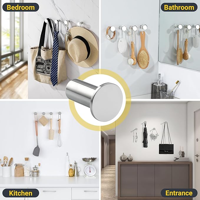 SAYAYO Chrome Towel Hooks for Bathrooms, Heavy Duty Wall Hooks for Hanging, Modern Coat Hook Robe Hook SUS 304 Stainless Steel 4 Pcs