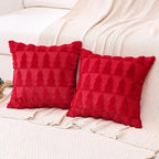 OTOSTAR Set of 2 Xmas Soft Plush Short Wool Velvet Decorative Throw Pillow Covers Square Luxury Style Cushion Case Pillow Shell for Sofa Bedroom Christmas Tree Red, 28x28 Inch
