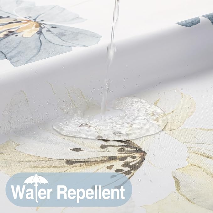 QiyI Stall Flower Shower Curtain with Snap in Liner, Grey Watercolor Floral Cloth Bath Curtains, No Hook Shower Curtains with Mesh Top Window, Fabric Waterproof Bathroom Curtain Set, 36 x 75 Inch