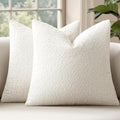 MIULEE 26x26 Decorative Euro Sham Throw Pillows for Bed Set of 2 Textured Boucle Neutral Winter Throw Pillow Covers White Accent Solid Vintage Pillowcases Sofa Livingroom Home Decor