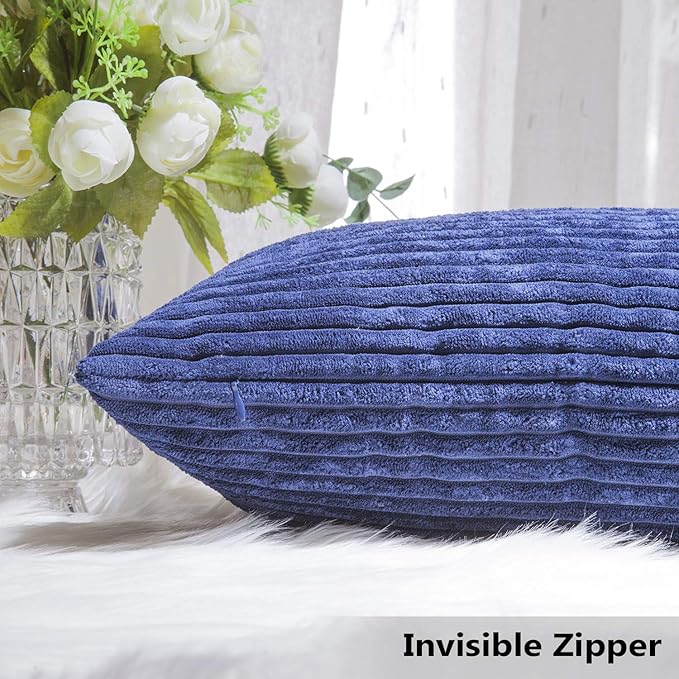 Home Brilliant 2 Pack Throw Pillow Covers 26x26 Striped Textured Velvet Corduroy Decorative Europe Sham Throw Pillow Cushion Cover for Couch, 26 x 26 inch, Navy Blue