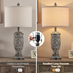Set of 2 Farmhouse Table Lamps for Living Room, Rustic Vintage Bedside Nightstand Lamp with USB A+C, 28.5" Tall Bronze Leafwork Resin Lamps for Bedroom End Table, Rotary Switch