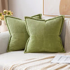 MIULEE Decorative Throw Pillow Covers for Couch Bed Livingroom 20x20 Inch Set of 2 Green Boho Accent Throw Pllows Broadside Striped Patchwork Soft Corduroy Summer Pillowcases