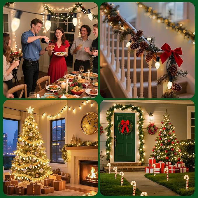C9 Clear Christmas String Light, 50 Ft Vintage Christmas Tree Lights, Outdoor Waterproof Roofline String Lights with 50 Clear Bulbs for Patio Garden Holiday Indoor Wedding Home Decoration, Black Wire
