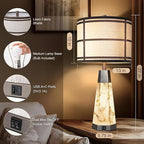 27" Natural Alabaster Table Lamps for Living Room, Bedroom Lamps Set of 2 with Night Light, Living Room Lamps with USB A+C Ports, Table Lamp with Linen Shade for Bedside (Bulbs Included)
