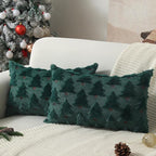 Christmas Pillow Covers 12x20 inch Set of 2 Xmas Decorations Soft Plush Faux Fur Wool Green Christmas Tree Throw Pillow Cases Winter Holiday Decor for Sofa Living Room PT-002A12