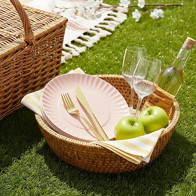 TP 6-Piece Melamine Plates Set, 10.5-Inch Reusable Dinner Plates for Picnic, Party, BBQ & Camping, Dishwasher Safe Lightweight Tableware, Light Pink