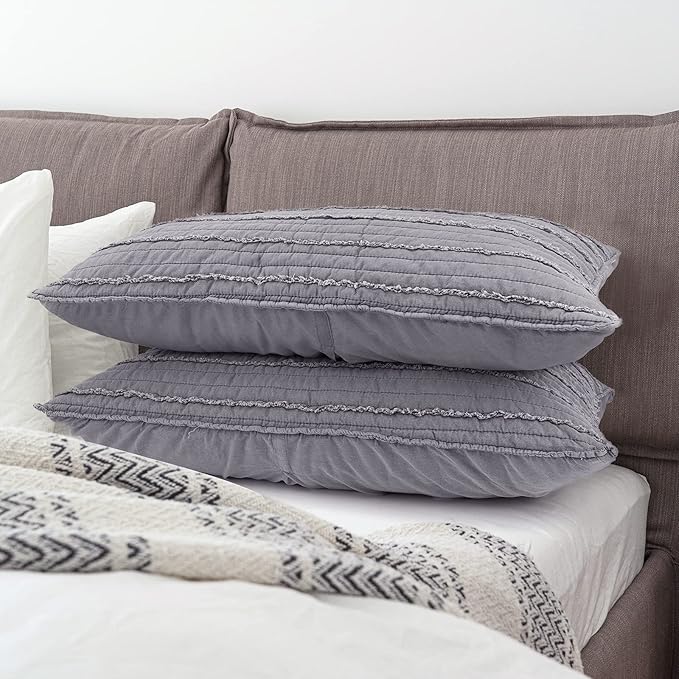 BOSOWOS Standard Size Pillow Shams Set of 2, Ultra Soft Breathable 20 x 26 Inches Pillow Case Envelope Closure, Microfiber Farmhouse Bed Pillowcases for Easy Care, Grey