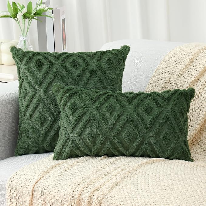 Pallene Christmas Forest Elf Throw Pillow Covers 24x24 Set of 2, Soft Plush Faux Fur Decorative Couch Pillow Covers for Sofa Bed Living Room Pillow Cases with 3D Diamond Pattern