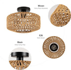 MAYNA 11.8" Rattan Ceiling Light Fixture, Hand-Woven Boho Light Fixtures Ceiling Mount, Mini Rattan Chandelier Light Fixture for Farmhouse Hallway Bedroom Kitchen Entryway, Bulb NOT Included