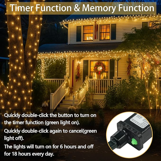 Extra-Long 800 LED Christmas String Lights Outdoor Indoor, 13 Modes Warm White Christmas Lights Waterproof, Super Bright Twinkle Fairy Lights Plug in Clear Wire for Xmas Tree Bedroom Wedding Party