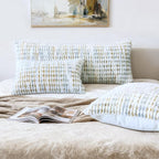 Boho Chenille Tufted Pillow Cover 14x36 Inch Set of 1, Farmhouse Striped Decorative Pillow Covers Accent Fluffy Neutral Long Body Bolster Pillow for Couch Sofa Bedroom Living Room, Gray Khaki