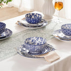 Sweejar 24 Pieces Ceramic Dinnerware Sets, Handmade Plates and Bowls Sets, Highly Scratch Resistant Dishes Set for Kitchen,Porcelain Dishwasher & Microwave Safe Dishes Set,Service for 8 (Vintage Blue)