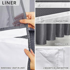 Furlinic Extra Long 84 Inch Shower Curtain with Snap in Liner Set,No Hook Waffle Weave Bathroom Curtains,Honeycomb Textured,Hotel Style with See Through Window,Waterproof,Gray,71x84 Inch