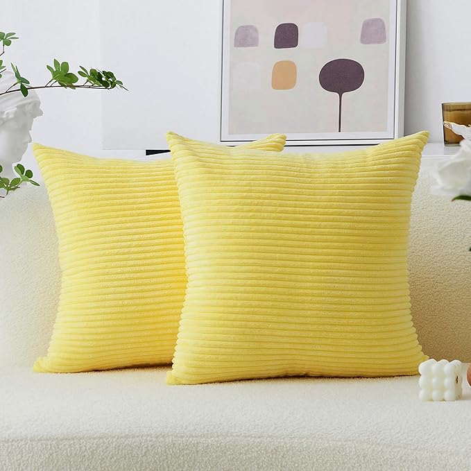 Home Brilliant Yellow Fall Pillow Covers Large Square Striped Corduroy Decor 2 Packs Couch Throw Pillows for Living Room Toddler Winter Decor, 55x55 cm, 22 x 22 Inch, Sundress