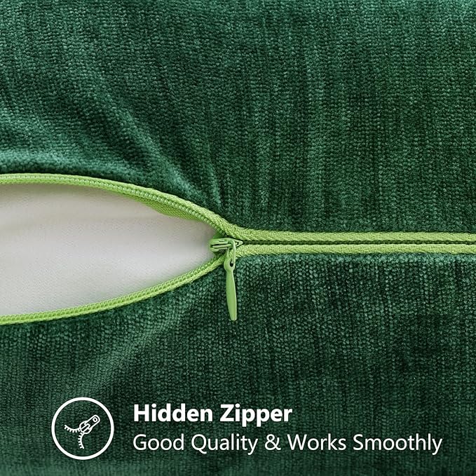 decorUhome Chenille Christmas Green Throw Pillow Covers 20x20 Inch Set of 2, Decorative Soft Couch Pillow Covers Solid Dyed Accent Velvet Farmhouse Neutral Square Pillow Cases for Sofa Bed Living Room