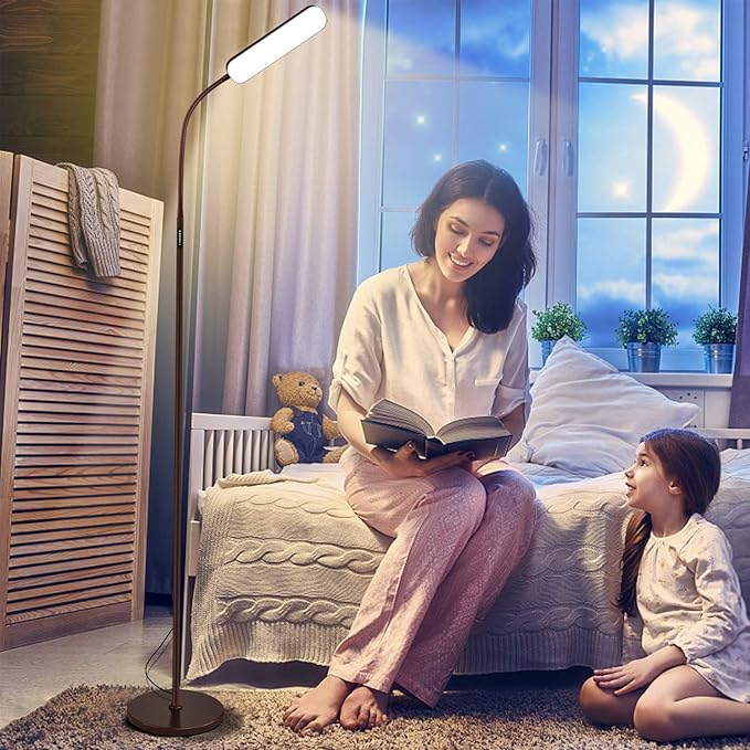 Led Floor Lamps with 15w/1000lm Bright LED Floor Lamp with Stepless Adjustable 3000K-6000K Colors and Dimmer, Remote and Touch Control Reading Lamp, Adjustable Gooseneck Floor Lamp for Living Room