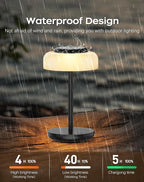 QiMH Battery Operated LED Table Lamp, 5000mAh Rechargeable Cordless Lamp, Stepless Dimmable Touch Control, Small Waterproof Desk Night Light for Living Room, Bedroom, Outdoor Bar (Black)