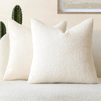 Foindtower Pack of 2, Curly Faux Fur Decorative Throw Pillow Covers Soft Neutral Plush Cushion Case with Zipper Cozy Pillowcase for Home Living Room Couch Bed Sofa 22 x 22 Inch, Cream White