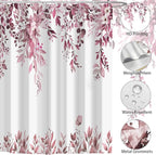 Eucalyptus Shower Curtain, Dark Red Watercolor Leaves with Floral Botanical Bathroom Decor, Waterproof Fabric Bath Curtain Set with Hooks, 72x78 Inches