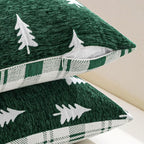 MIULEE Christmas Decorative Chenille Throw Pillow Covers, 18x18 Inch, Green White Tree, Set of 2 Cute Trees with Plaid Patterns Pillows for Sofa Couch Bedroom Chair Xmas Home Decor