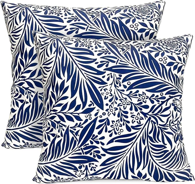 Decorative Throw Pillow Covers Set of 2 Blue Pillow Covers 18x18 inch Throw Pillow Cases Soft Short Plush Farmhouse Floral Outdoor Pillow Covers for Couch Sofa Bed Living Room Cushion Cover