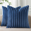 Pallene Faux Fur Plush Throw Pillow Covers 16x16 Set of 2, Luxury Soft Fluffy Striped Decorative Pillow Covers for Sofa, Couch, Living Room, Navy Blue