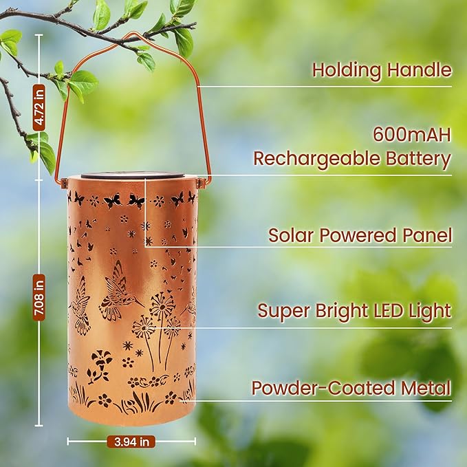 FLAGWIX Christmas Hummingbird Gifts for Women Men - Solar Lanterns Outdoor Waterproof - Garden Decor for Outside, Birthday Gifts for Mom Grandma, Decorative Lantern for Garden Yard Patio Balcony Porch