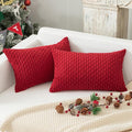Kevin Textile Christmas Lumbar Throw Pillow Covers Ultra Soft Solid Striped Corduroy Rectangle Pillow Cover for Sofa 12 x 20 inch Burgundy 2 Pieces