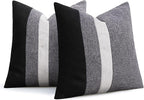 Adabana Set of 2 Linen Pillow Covers Decor Square Patchwork Throw Pillow Covers 18x18 Inch Farmhouse Cushion Covers Decorative Couch Bedroom Sofa Living Room,Grey