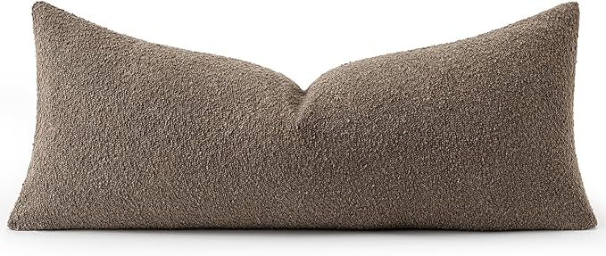 MIULEE Textured Boucle Throw Pillow Cover Dark Brown Accent Solid Lumbar Pillow Case Decorative Soft Pack of 1 Couch Cushion Chair Sofa Bedroom Livingroom Home Decor,36x14 Inch