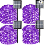 QITONG 4 Pack Purple Solar Fairy Lights, Each 33ft 100 LED Halloween Lights Outdoor Waterproof, 8 Modes Copper Wire Mini String Lights