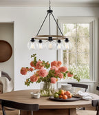 Kira Home Elwood 25" 5-Light Industrial Rustic Farmhouse Wagon Wheel Chandelier + Clear Glass Globe Shades, Smoked Birch Finish