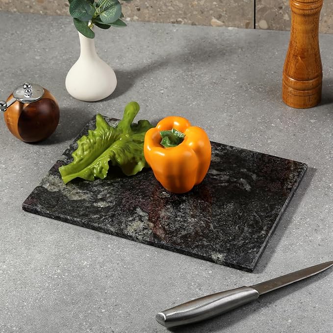 Koville Natural Marble Cutting Board for Kitchen Counter, 12" x 8" x 0.4" Real Stone Slab Marble Cheese Board for Home Decor, Granite Pastry Boards Granite Cutting Boards Candle Plate - Black Fantasy