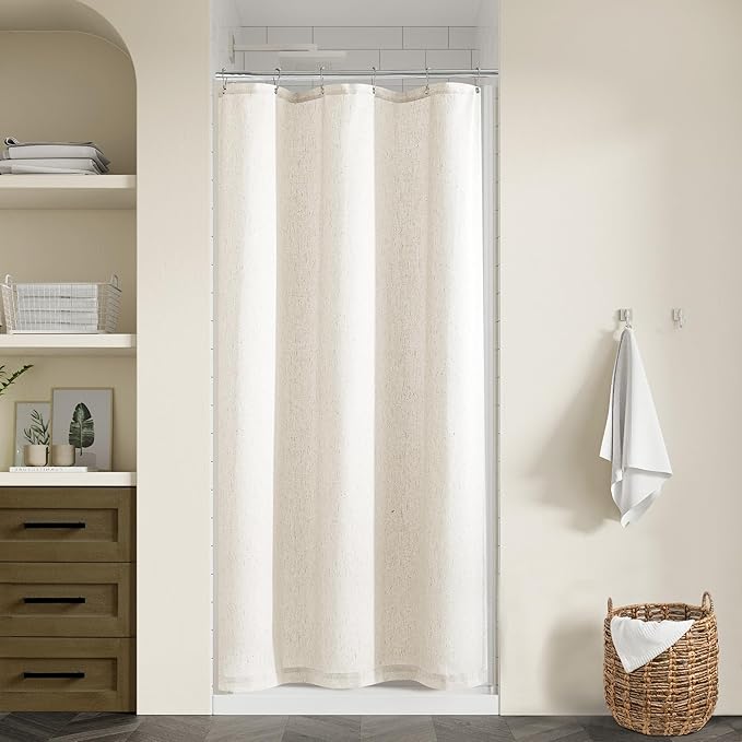 Cream Linen Stall Shower Curtains Natural Ivory Boho Shower Curtains for Bathroom Small Stall Bath 36x72 Cloth Fabric Half Narrow Water Repellent RV Drapes for Bathtub 36 x 72 Inches