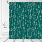 Teal Floral Shower Curtain Rustic Flower Farmhouse Plant Cute Leaves Retro Botanical Vintage Bathroom Curtain Set with Hooks(84" Wx70 H)