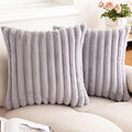 Double-Sided Faux Fur Plush Throw Pillow Covers 20x20 Set of 2 Fuzzy Striped Soft Cozy Pillowcase Luxury Decorative Pillows Square Shaggy Cushion Covers for Couch Sofa Bed,Light Grey