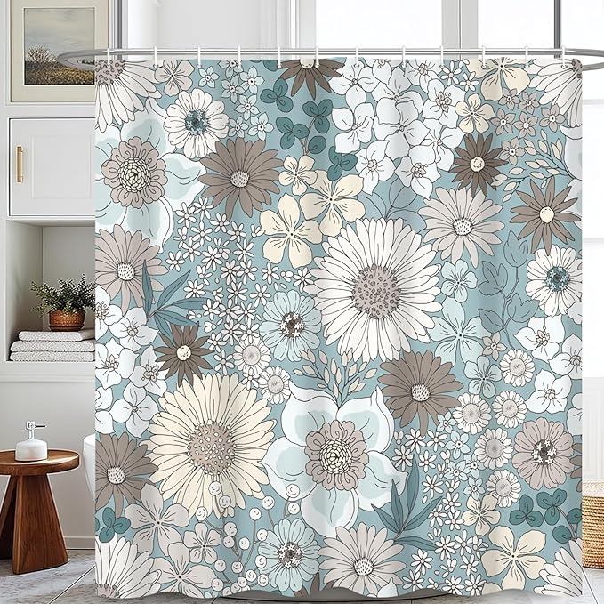 Floral Shower Curtain Rustic Various Floral Plant Curtain for Bathroom Tropical Botanical Farmhouse Waterproof Decor Shower Curtain with Hooks 60x72Inch