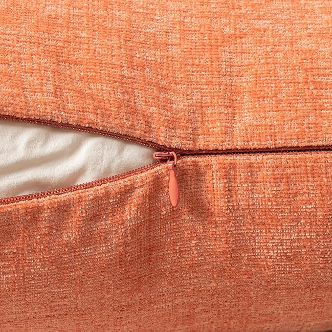 MIULEE Pack of 2 Couch Throw Pillow Covers 12x20 Inch Soft Coral Red Chenille Pillow Covers for Sofa Living Room Solid Dyed Pillow Cases