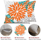 DFXSZ Orange Flower Pillow Covers 20x20 Inch Set of 2 Fall Throw Pillows Outdoor Waterproof Decor for Living Room Sofa Patio Funiture Garden Floral Polyester Pillow Covers 002N20
