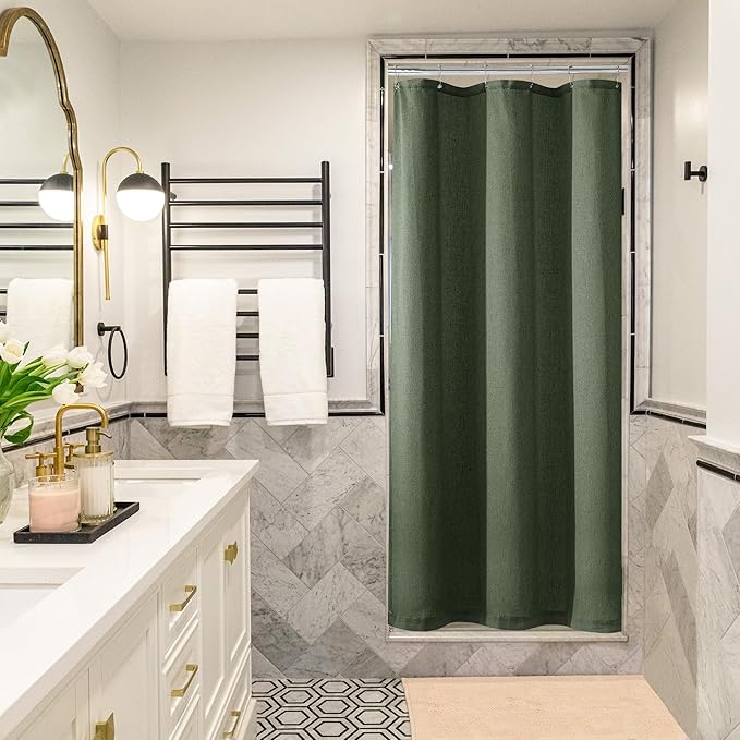 Olive Green Linen Stall Shower Curtains Green Boho Shower Curtain for Bathroom Small Stall Bath Drapes 36x72 Cloth Fabric Half Narrow Water Repellent RV Drapes for Bathtub 36 x 72 Inches