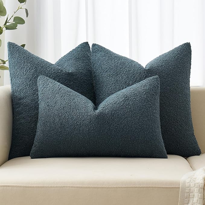 MIULEE 20x20 Inch Decorative Pillow Covers for Couch Bed Set of 2 Textured Boucle Neutral Winter Throw Pillows Dark Blue Accent Solid Cushion Pillowcases Sofa Livingroom Home Decor