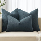 MIULEE 20x20 Inch Decorative Pillow Covers for Couch Bed Set of 2 Textured Boucle Neutral Winter Throw Pillows Dark Blue Accent Solid Cushion Pillowcases Sofa Livingroom Home Decor